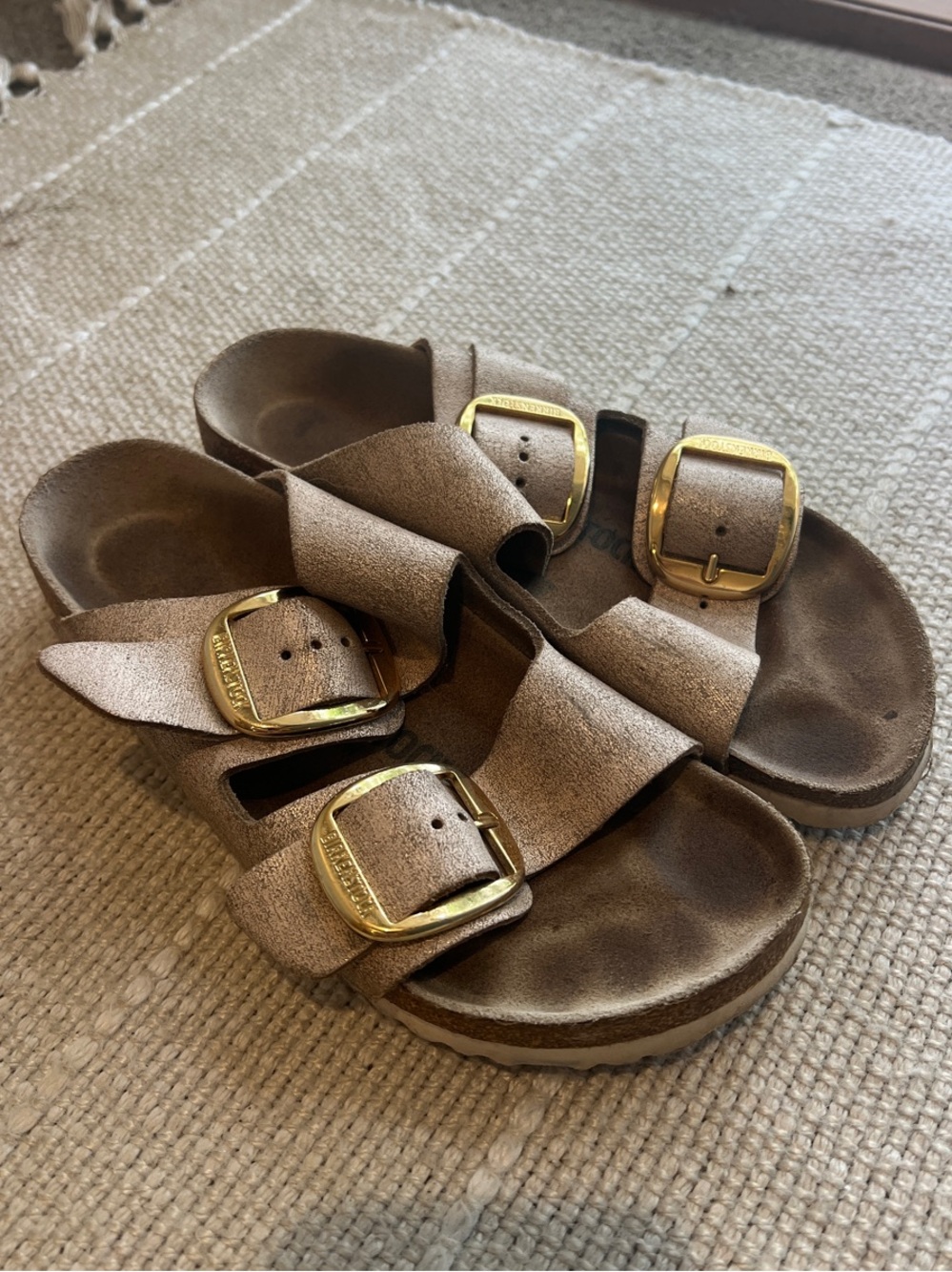 Birkenstock light gold Double-Buckle Sandals with Gold Buckles - Picture 2 of 4